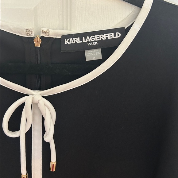 Karl Lagerfeld Paris Black Dress with White Trim - Picture 2 of 3